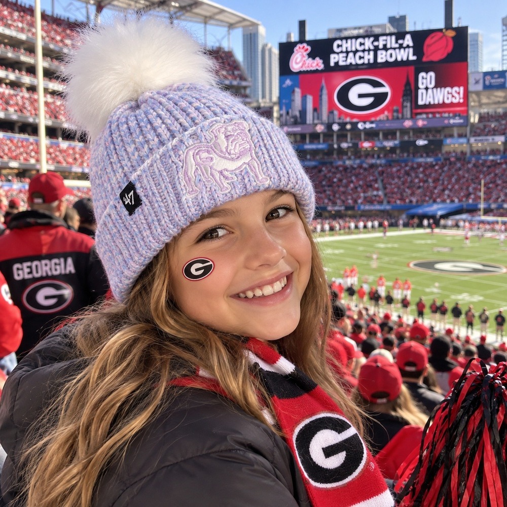 47 Brand Georgia Bulldogs Youth Sweet Mallow Cuff Knit Beanie Pink Lavender Pom